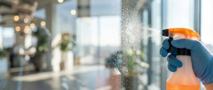 Spray disinfectant applied to commercial glass