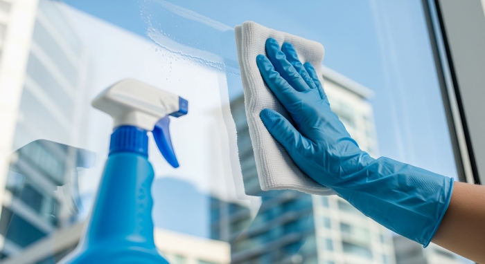 Cleaner disinfecting glass surface