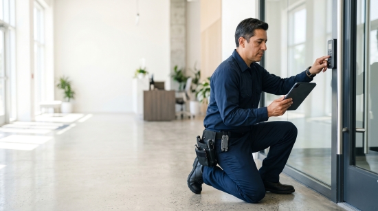 Office worker in a clean commercial workspace